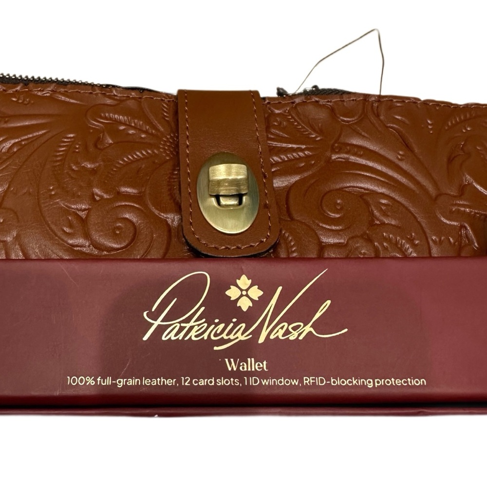 PATRICIA NASH Tooled Floral Leather Clutch Wallet Annesley Twist Lock‎ Brown NWT - Picture 2 of 4